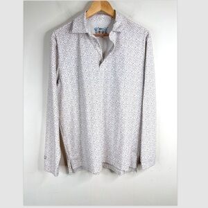 IBKÜL Men's Long Sleeve Golf Shirt M IceFil Cooling UPF 50+ White Print Polo